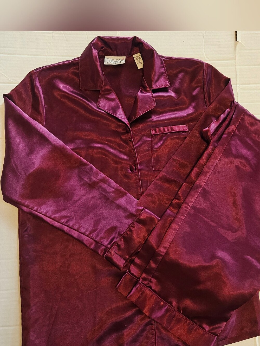 Vintage Lord & Taylor 80s 90s Satin Pajama Set Petite Medium PM Burgundy